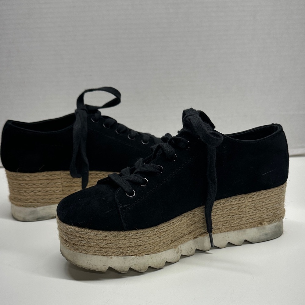 Steve Madden Karma Espadrille Platform Sneakers Shoes Lace Up Black White Size 7